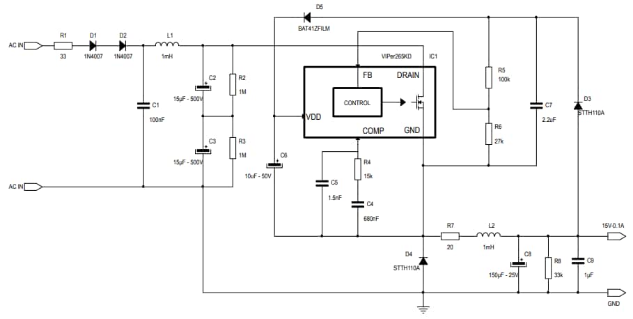 回路図 - STMicroelectronics STEVAL-VP26K01Bバックコンバータのリファレンス設計